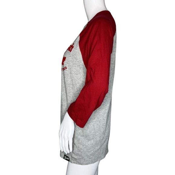 Roots Shirt Womens Small Gray Red Raglan Baseball‎ Tee Sporty Casual Versatile - Picture 3 of 7